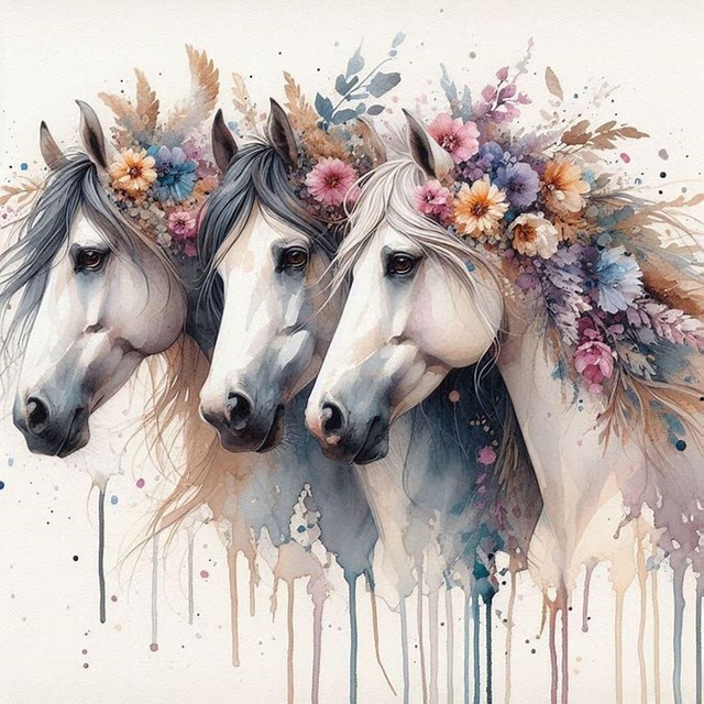 Ai Generado, Caballos, Flores, Animal