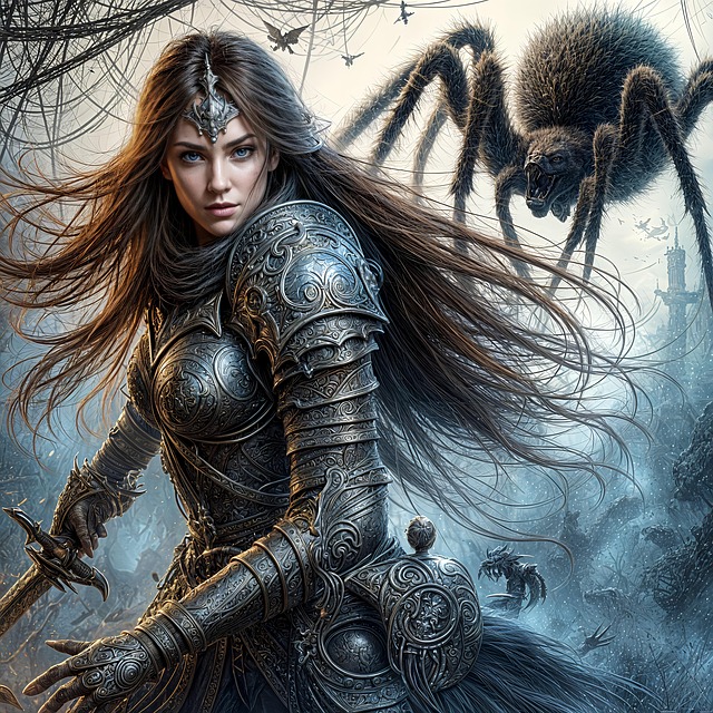 Free ai generated woman giant spider illustration