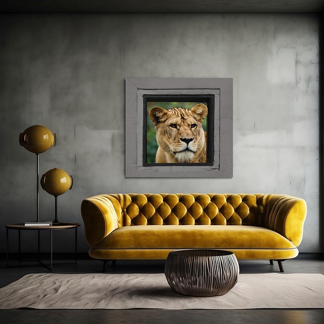 Free lioness painting sofa illustration