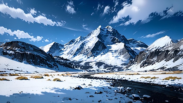 Free snow-covered mountains wide-angle shot majestic peaks illustration