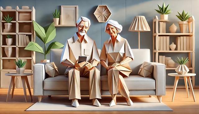 Free ai generated elderly couple origami art illustration