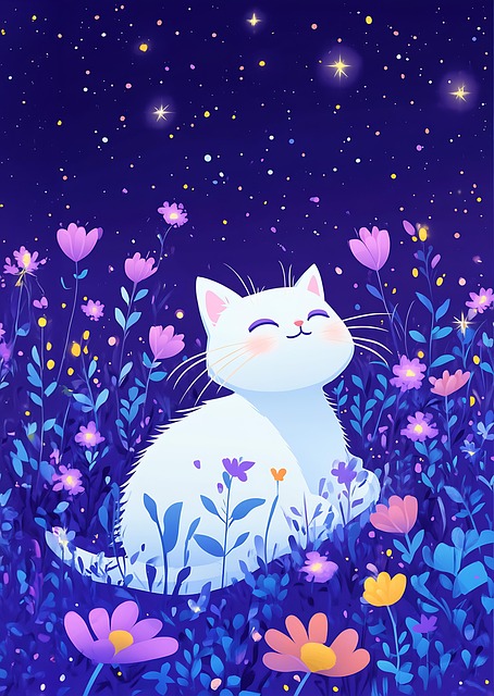 Free ai generated cat flowers illustration