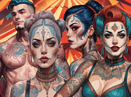 Sirkus, Karneval, Tatoveringer, Kvinne