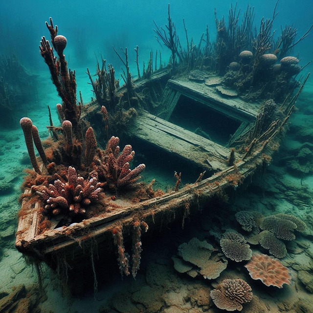 Holzboot, Versunken, Korallen