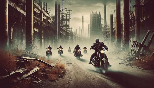 Free bikers band ruins illustration