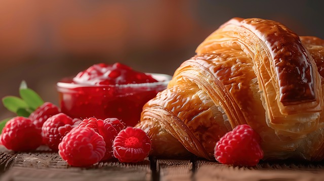 Free croissant french pastry raspberries illustration