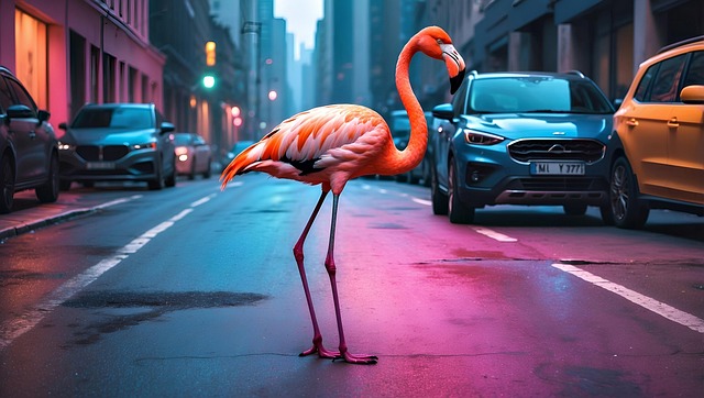 Download free HD stock image of Ai Generated Flamingo Free ai generated flamingo city illustration