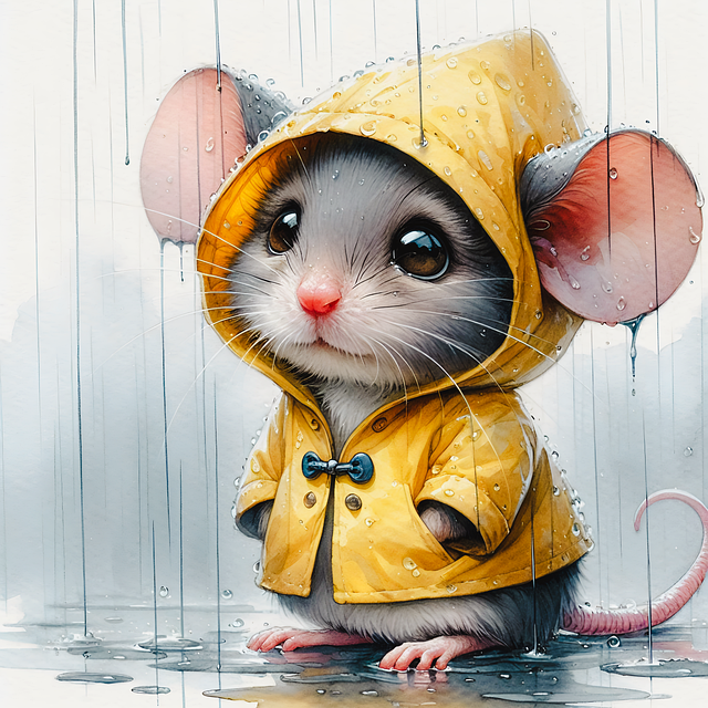 Free ai generated mouse rain illustration