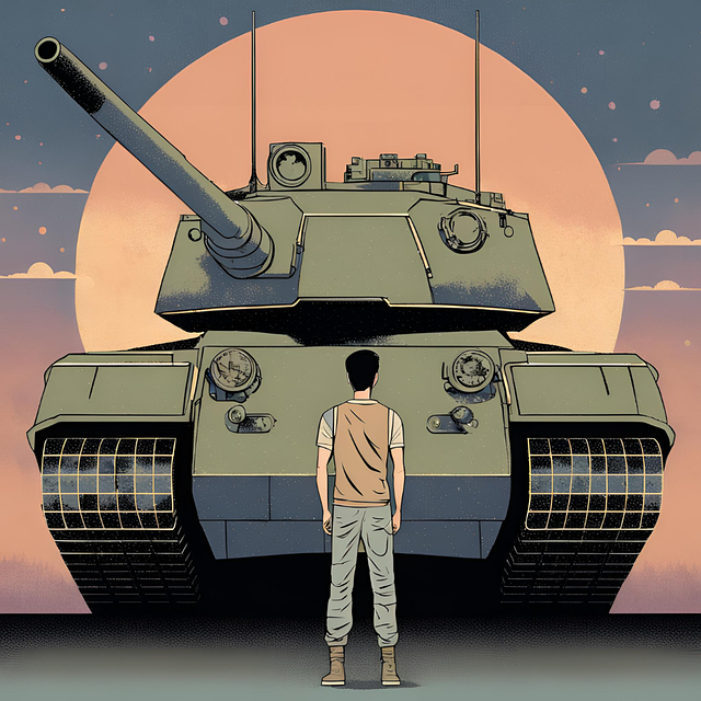 Free new pic a boy protesting military tank illustration