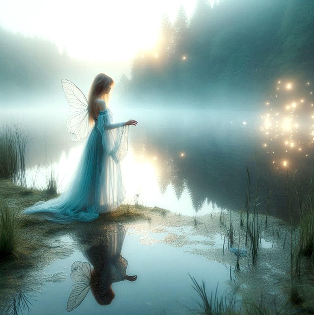 Free fairy silhouette lake illustration