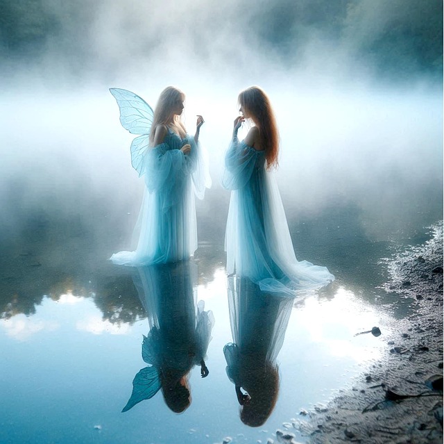Free fairy silhouette lake illustration
