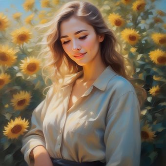 Ai Generado, Mujer, Girasoles