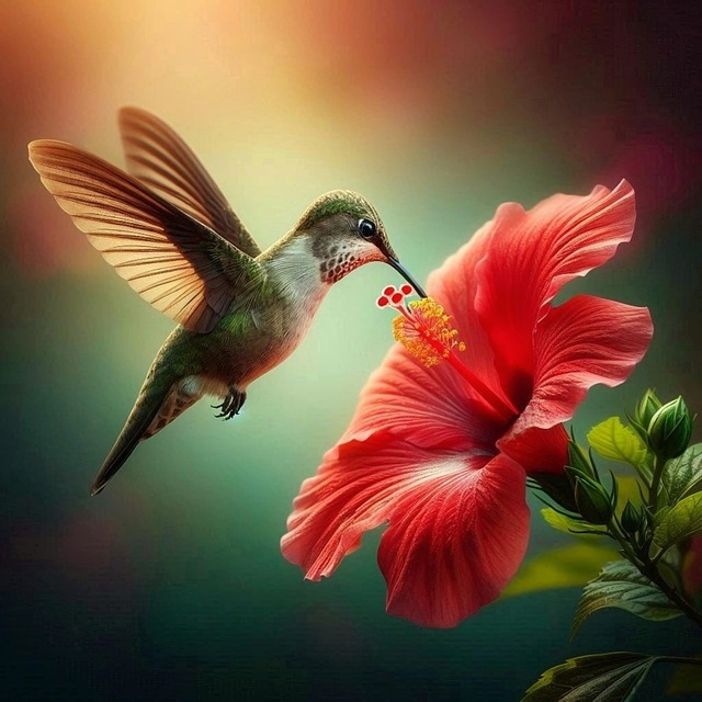 Download free HD stock image of Ai Generated Hummingbird Free ai generated hummingbird hibiscus illustration