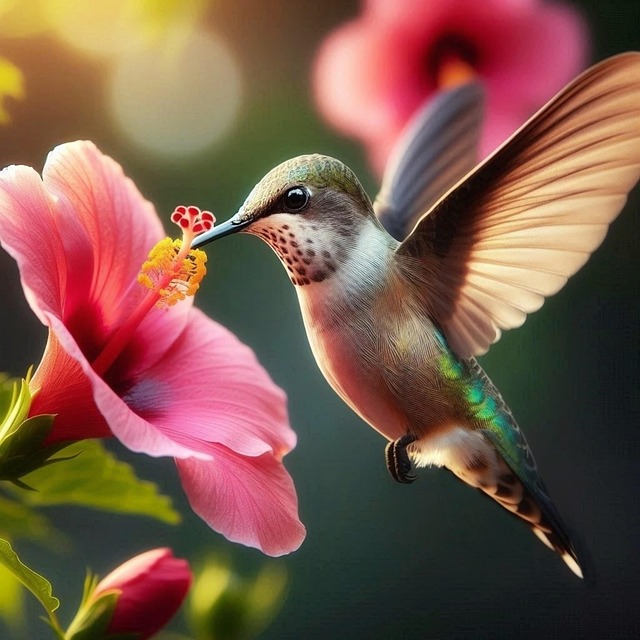 Download free HD stock image of Ai Generated Hummingbird Free ai generated hummingbird hibiscus illustration