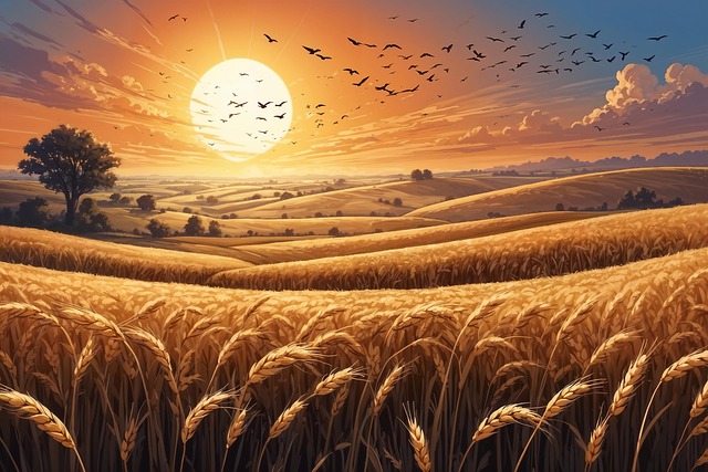 Free ai generated wheat field sunset illustration