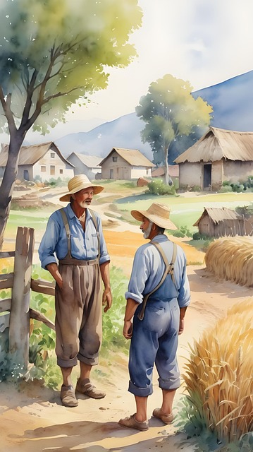Free ai generated farmers talking illustration