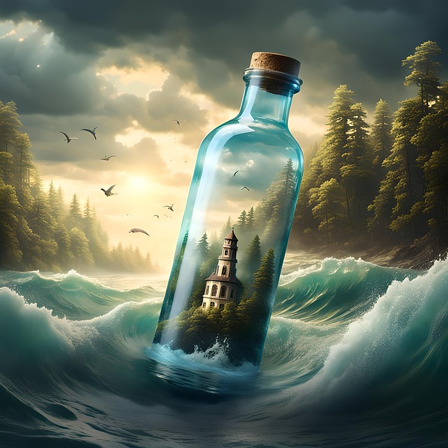 Download free HD stock image of Ai Generated Floating Free ai generated floating bottle illustration