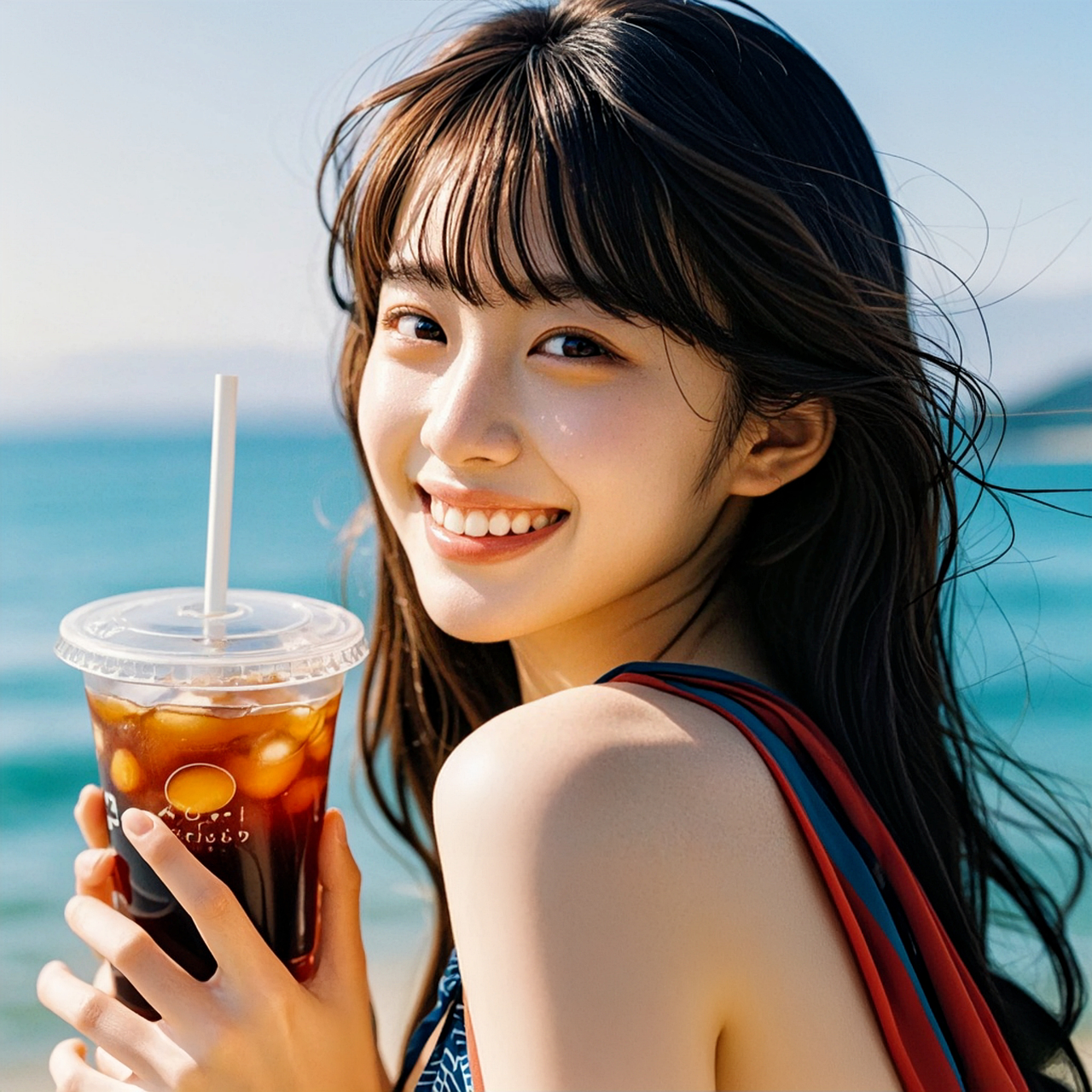 A Korean person holding iced Americano in winter