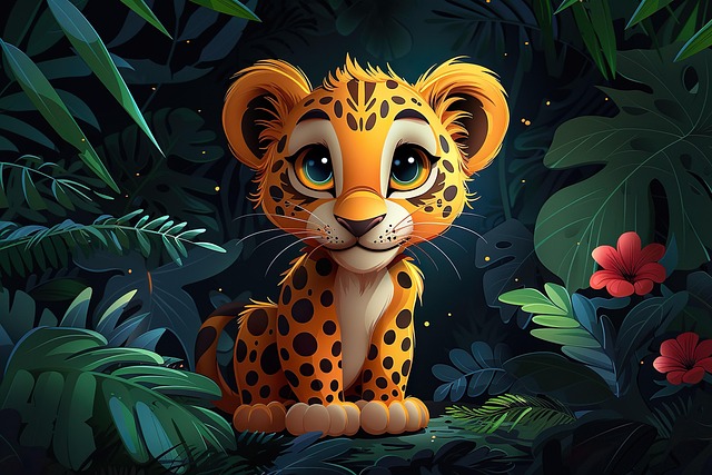 Free ai generated leopard cub illustration