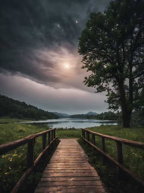 Bomen, Volle Maan, Woud, Vallei, Nacht