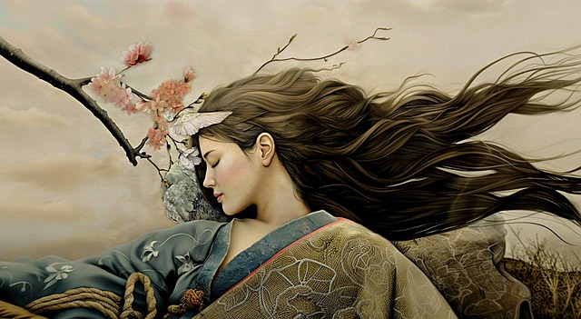 Free ai generated serene portrait flowing hair illustration