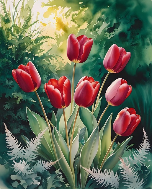 Free ai generated tulips red petals illustration