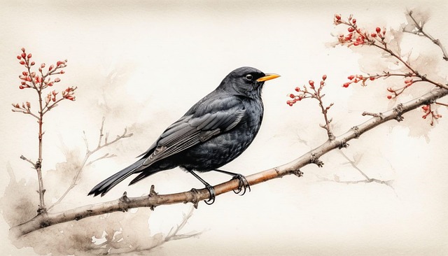 Download free HD stock image of Ai Generated Blackbird Free ai generated blackbird bird illustration