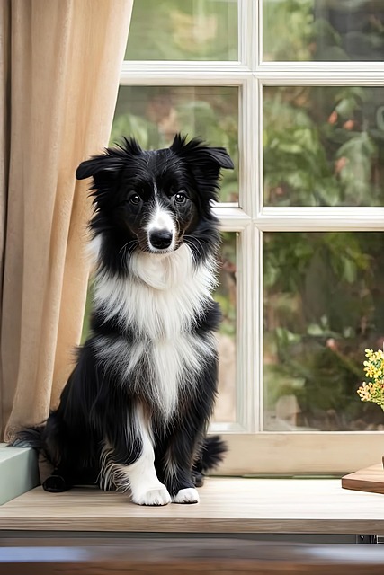 Free ai generated border collie window illustration