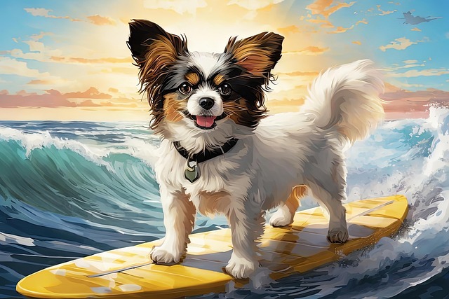Free ai generated pet surfing illustration