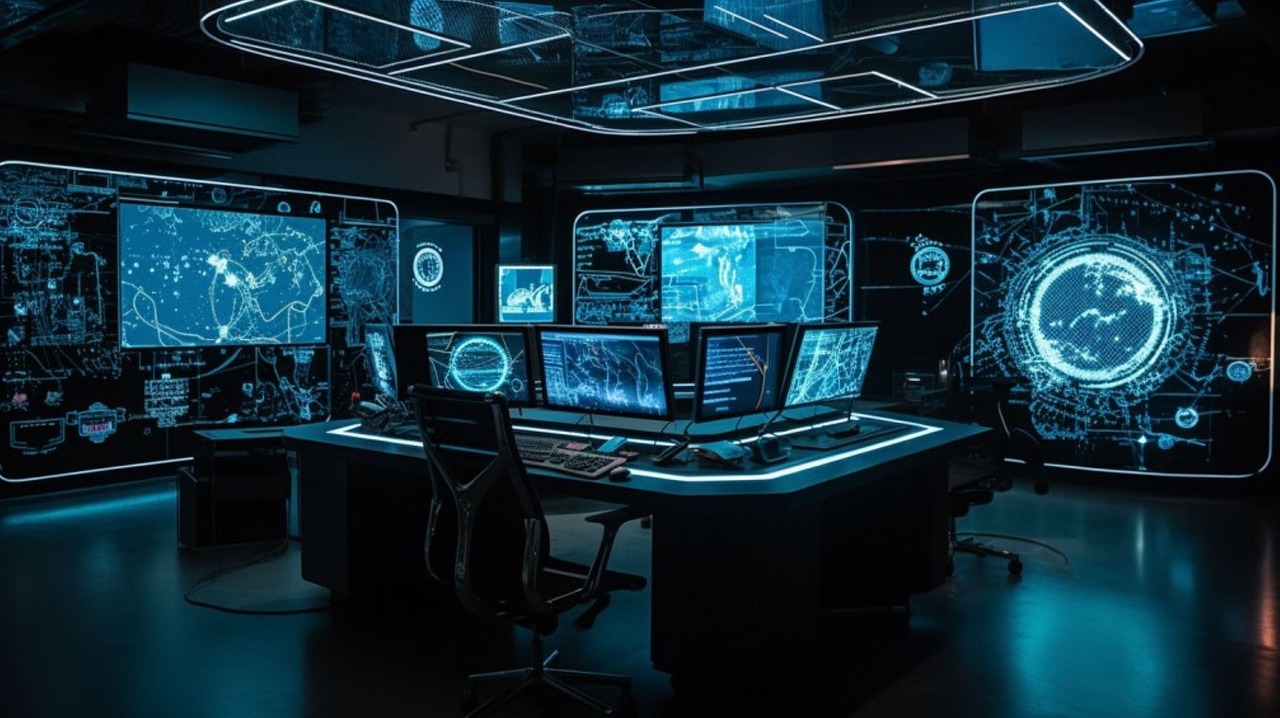 Free uturistic control room technology cybersecurity illustration