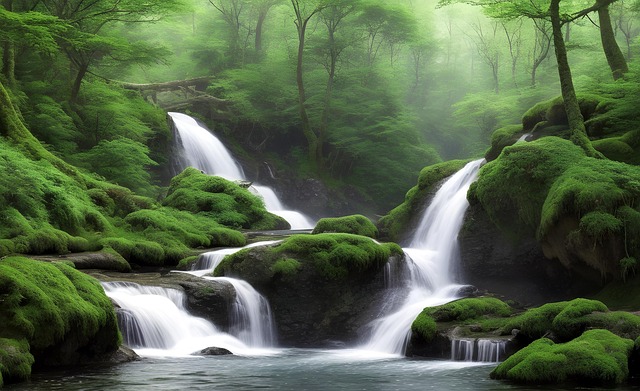 Free ai generated jungle waterfall illustration