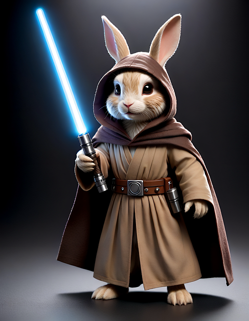 Free ai generated rabbit jedi illustration