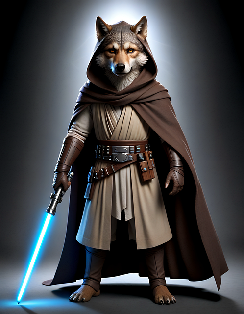 Free ai generated wolf jedi illustration