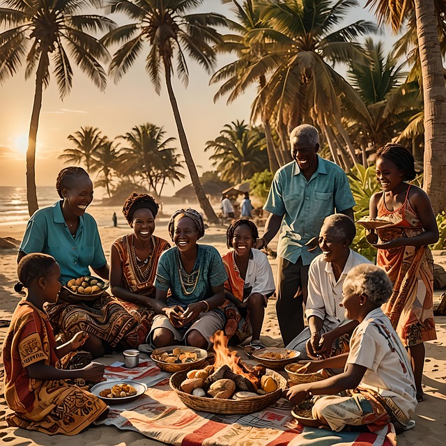 Free beach family together illustration