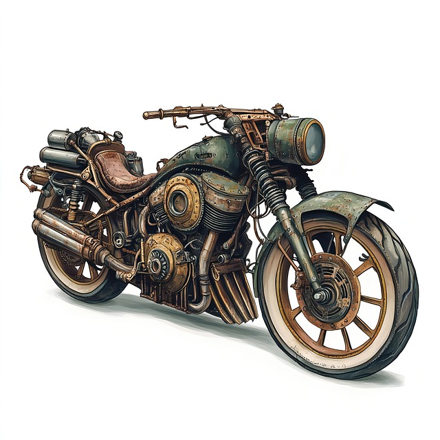 Free ai generated motorcycle steampunk illustration