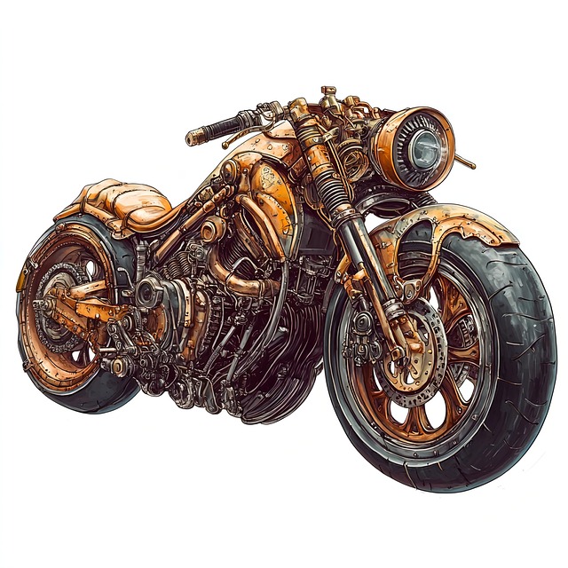 Free ai generated motorcycle steampunk illustration