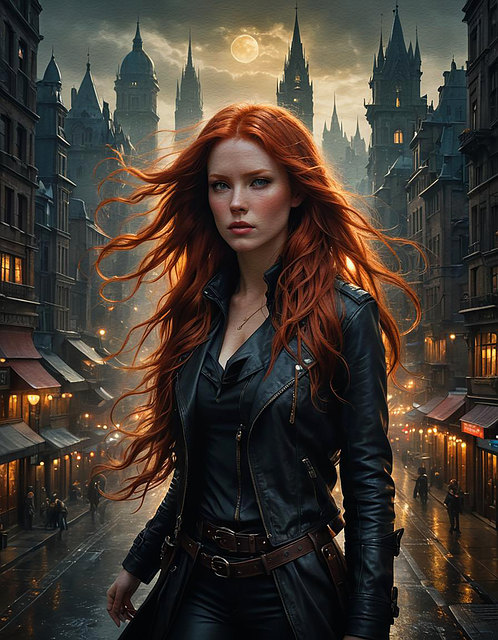 Free redhead woman leather jacket illustration