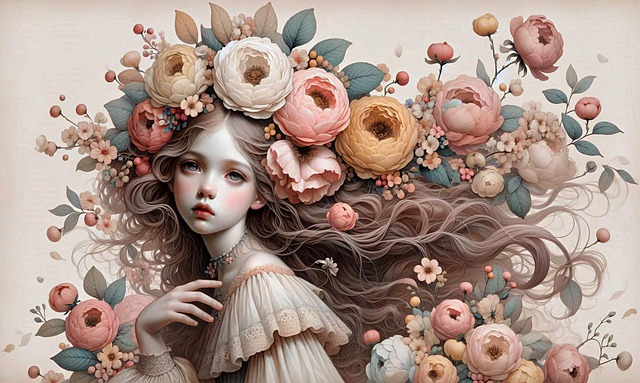 Free portrait young girl floral crown illustration
