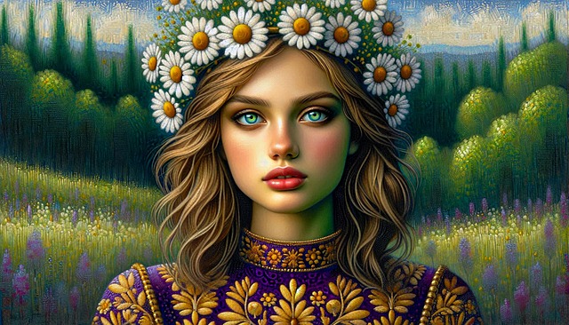 Free portrait young woman green eyes illustration