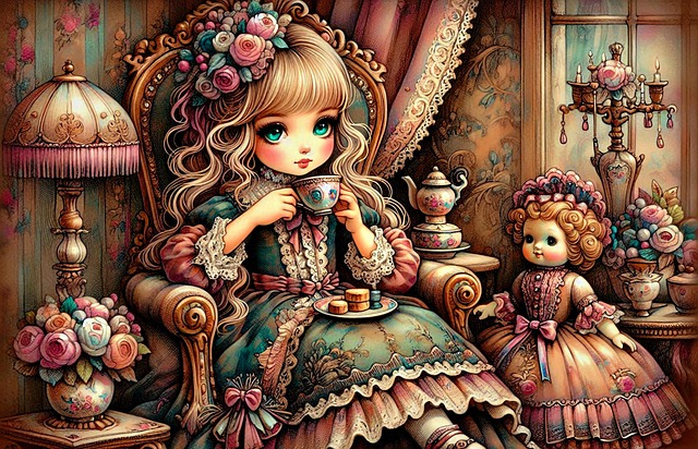 Free vintage tea party victorian-inspired young girl illustration
