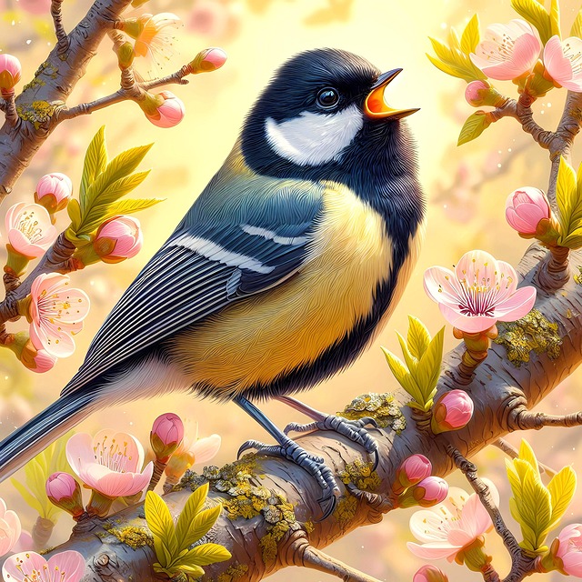 Free great tit tit spring illustration
