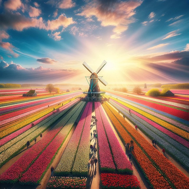 Free ai generated windmill nature illustration
