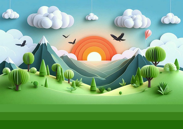 Sonnenaufgang, Berg, Hügel, Papierkunst