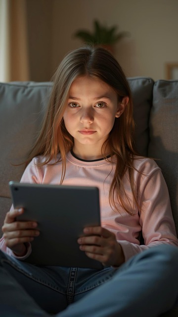 Free ai generated girl tablet illustration
