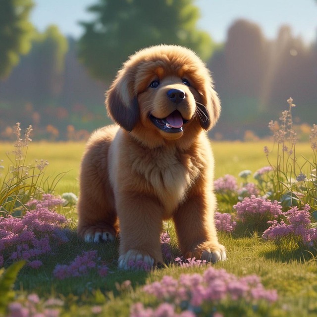 Free ai generated tibetan mastiff flowers illustration