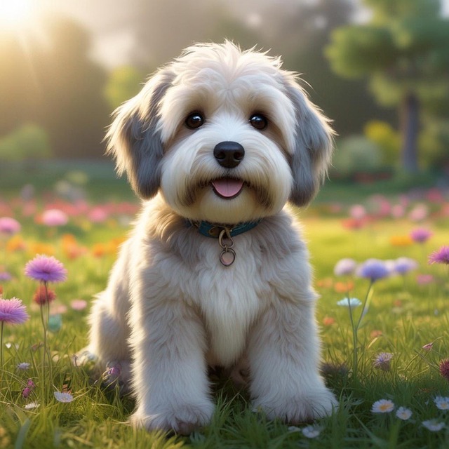 Free ai generated tibetan terrier flowers illustration