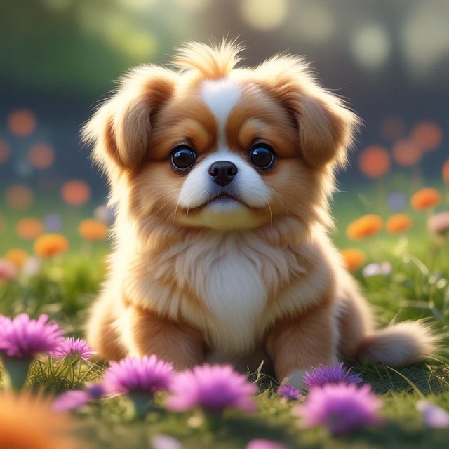 Free ai generated tibetan spaniel flowers illustration
