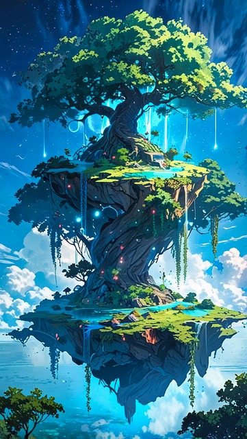 Free fantasy tree floating island illustration