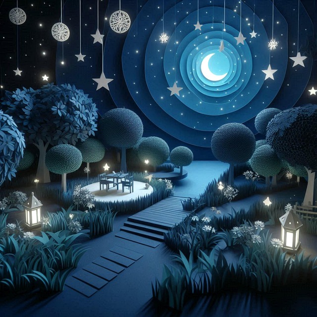 Free garden night paper art illustration