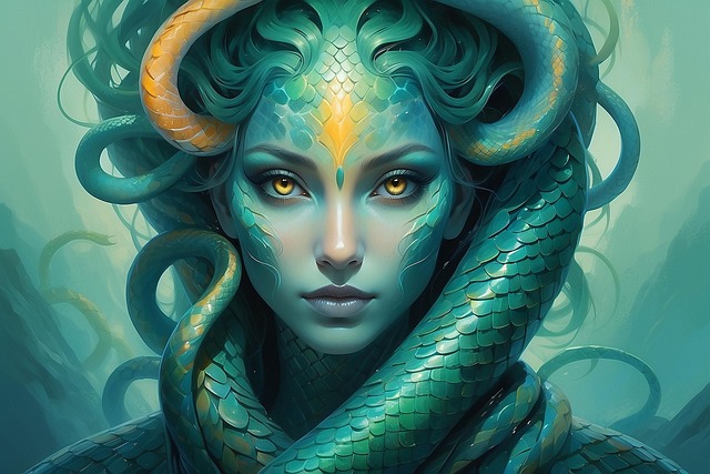 Free woman reptilian nature illustration